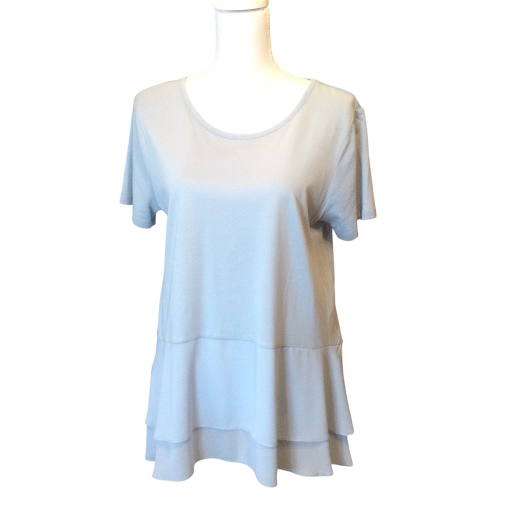 Michael Michael Kors Light Blue Double-Ruffled Hem Jersey Top Size L